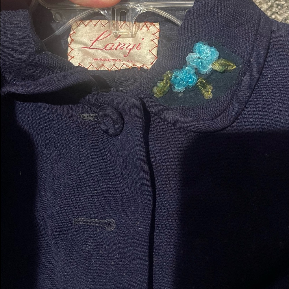 Vintage Navy Blue Jacket with Embroidery size S
